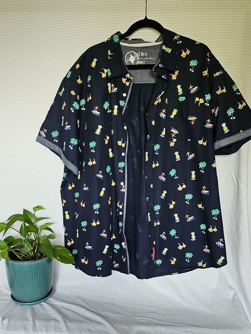 PD&C Navy Short-Sleeve Tropical Button-Down Shirt